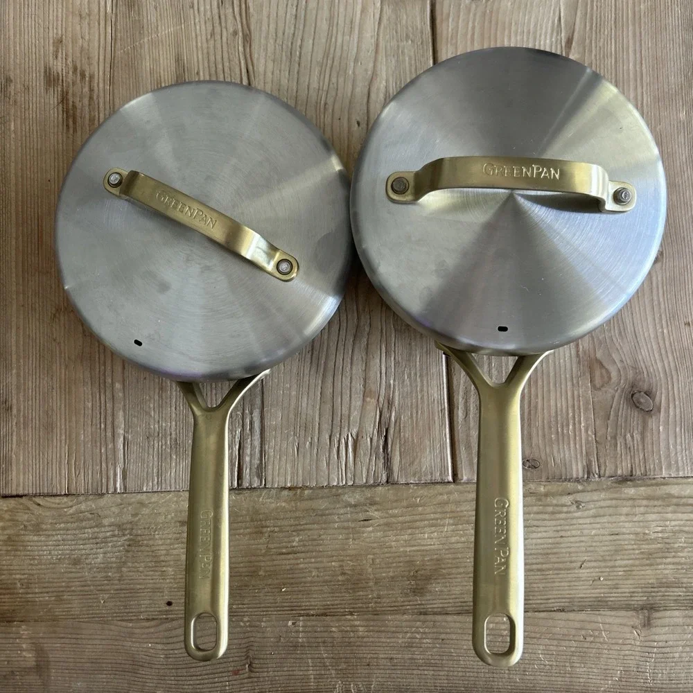 2 Williams-Sonoma GreenPan Reserve Ceramic Pans Twilight w/Gold Handle W/ Lids